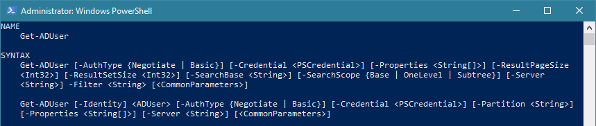 PowerShell help Get-ADUser example